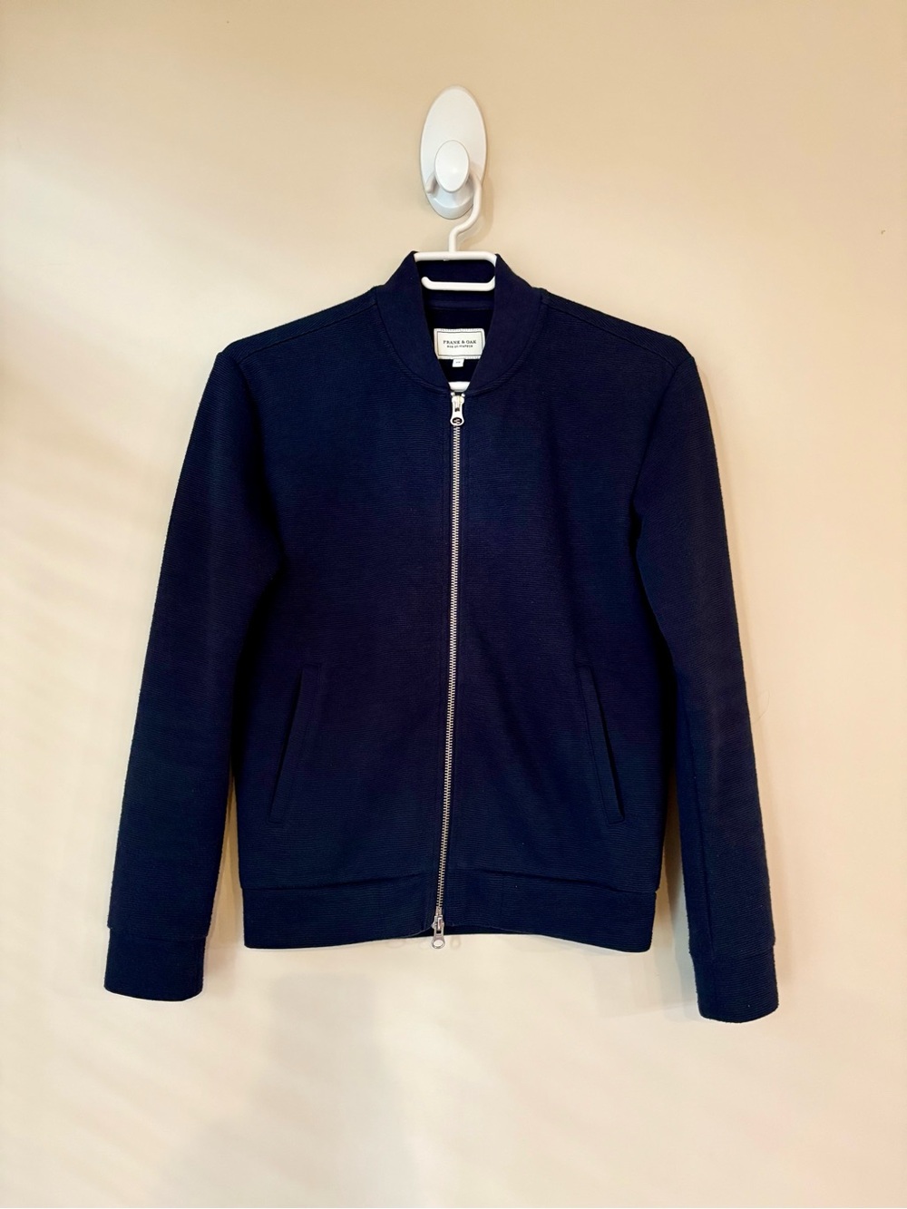 FRANK & OAK Navy Two-Way Zip-Up Bomber Jacket XS